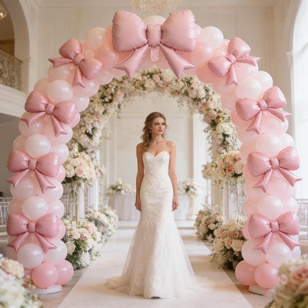 6PCS Bow Balloons Valentine's Day Decorations & Photo Prop Balloons for Birthday Wedding Bridal Shower Graduation Party