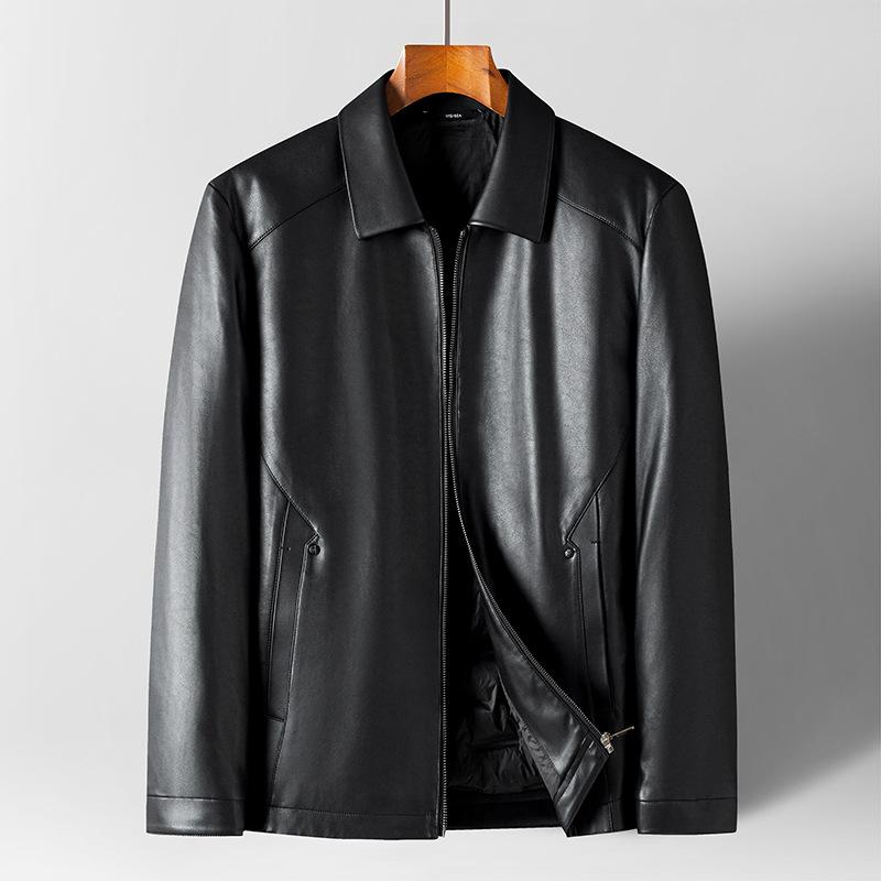 Новая зимняя кожаная куртка-пуховик мужская модная тонкая 90% белая утиная пуховая мужская стираная куртка из искусственной кожи