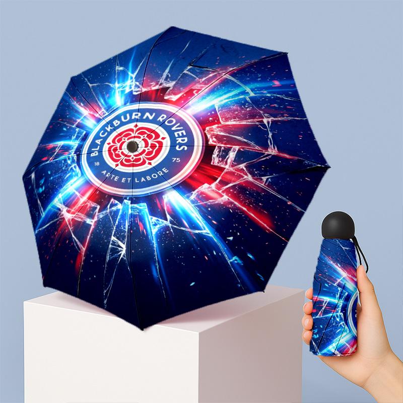 Blackburn Rovers Football Pattern Printed Mini 5 Folds 8 Ribs Compact Umbrella Windproof Waterproof Lightweight Portable Folding
