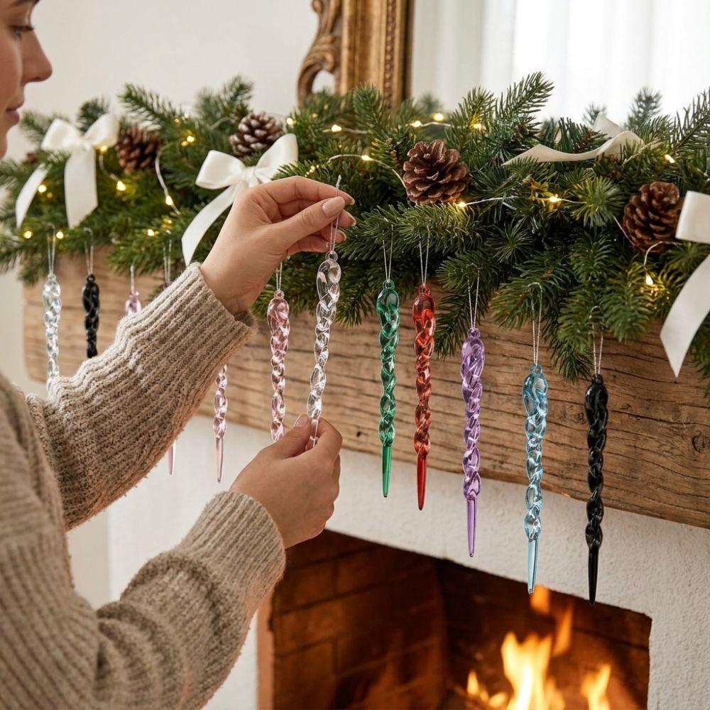 12Pcs Transparent Xmas Icicle Pendants Shatterproof Ice Strip Hanging Ornaments  Holiday Xmas Tree