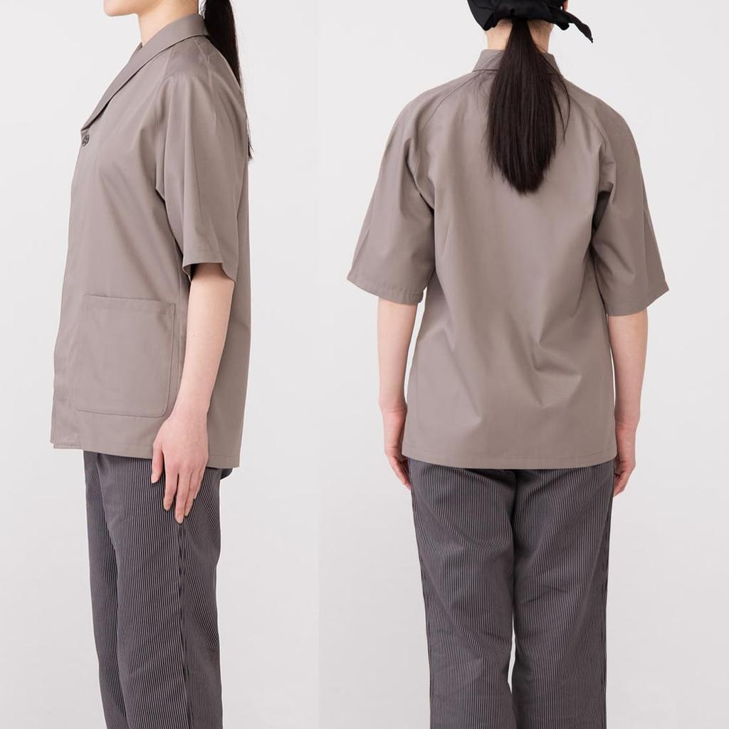 Семь Униформа Поварской Белый Китель, Топ, Рукава 3/4, Унисекс, EA3077-8, Японский Стиль, Подходит для Японских Ресторанов, Серо-бежевый, Размер S