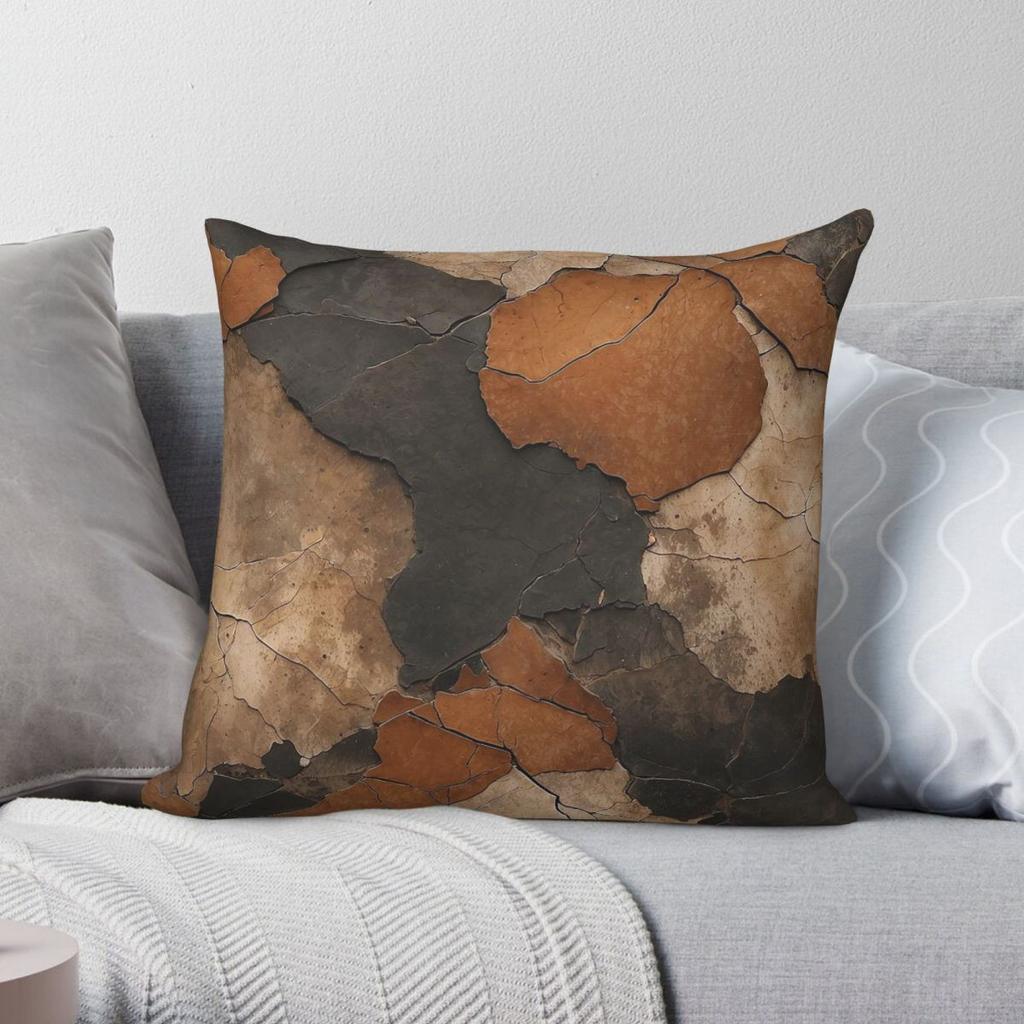 Brown Black Distressed Square Pillowcase Polyester Linen Velvet Creative Zip Decorative Car Cushion Cover