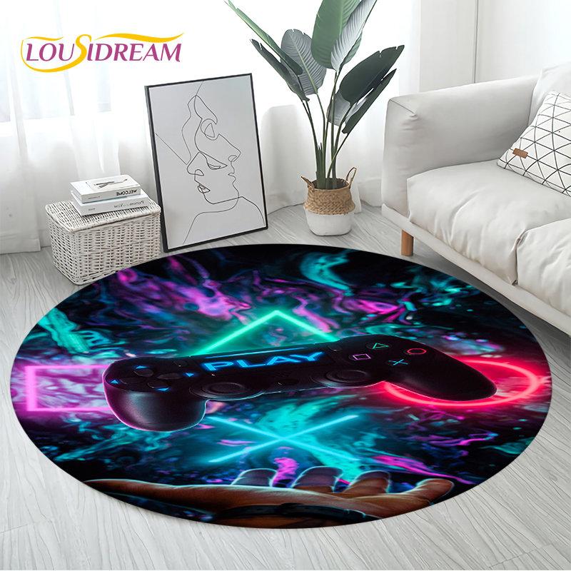 3D Cartoon Gamer Game Controller Area Rug Large,Round Carpet Rug for Living Room Bedroom Sofa Decor,Kid Play Non-slip Floor Mat