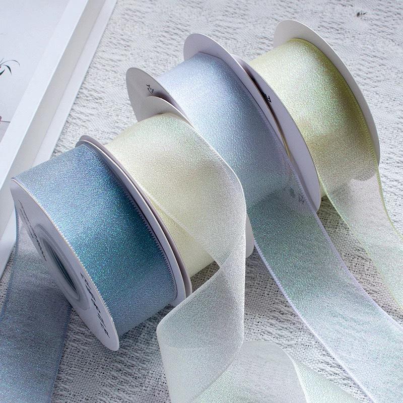 4.0cm Reflective Colorful Yarn Bow Ribbon with Fishtail and Yarn Flower for Kindergarten Crafts