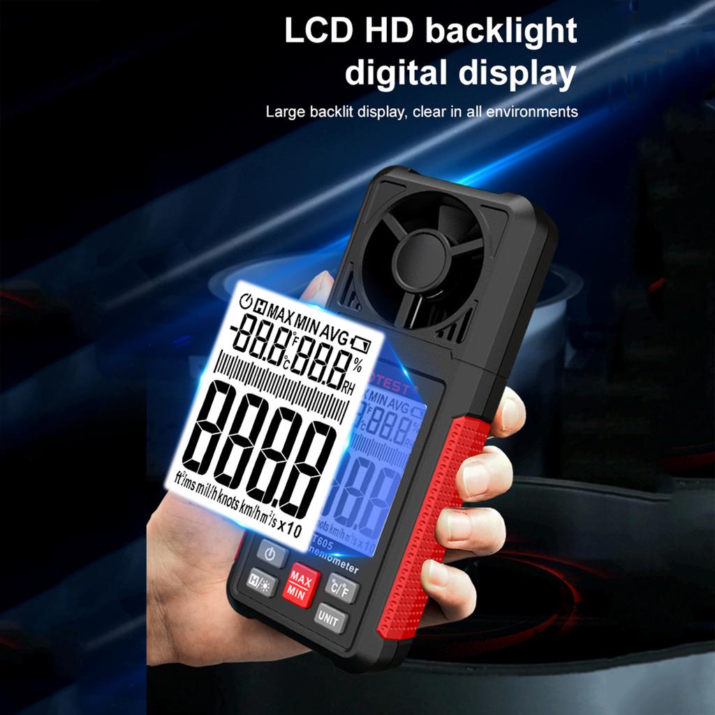 HABOTEST HT605 ЖК-цифровой анемометр-термометр Ручной измеритель скорости ветра Температура и влажность