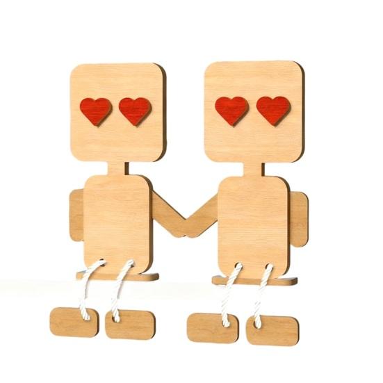 Valentine's Day Wooden Man Ornament Handmade Farmhouse Rustic Couple Robot Figurine Table Sign Home Office Desktop Decoration
