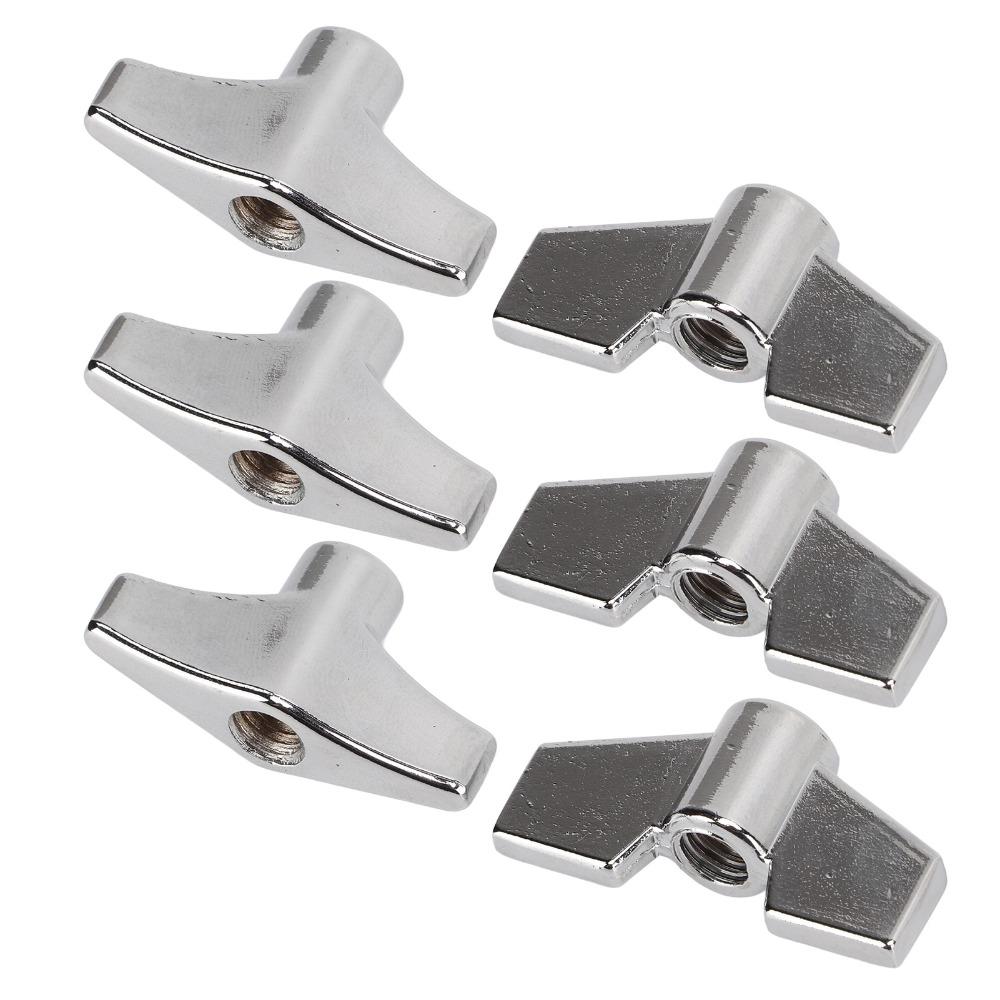 6PCS Metal Drum Set Wing Nuts Silver T Type Stand Nut  Drum Set Accessories