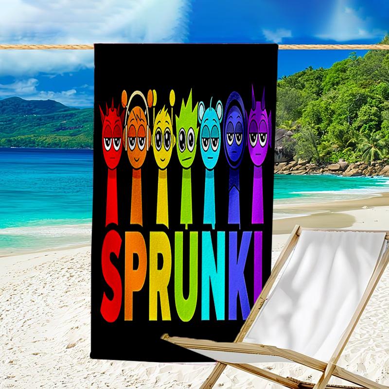 proof beach towel with a Sprunki Game3 pattern - soft,absorbent,quick-drying,machine washable - perfect for swimming,camping,bathing
