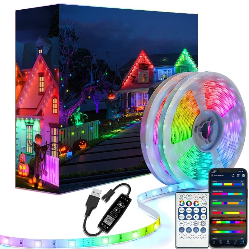 LED Strip RGBIC WS2812b Bluetooth App Control Chasing Effect Light Flexible Tape Diode Ribbon TV Room Christmas Decorat