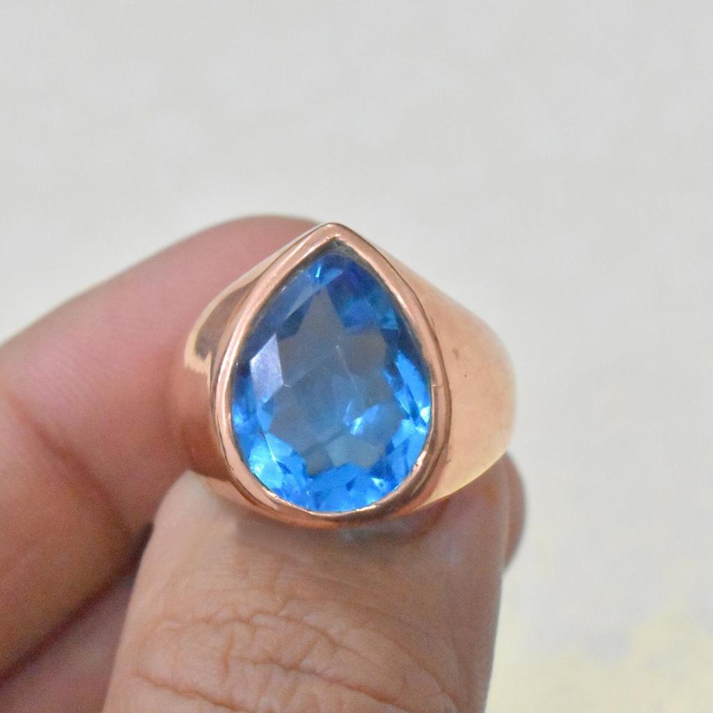 Pear Cut Blue Topaz 925 Sterling Silver Rose Gold Fill Ring Jewelry, Topaz Artisan Gift Ring Jewelry
