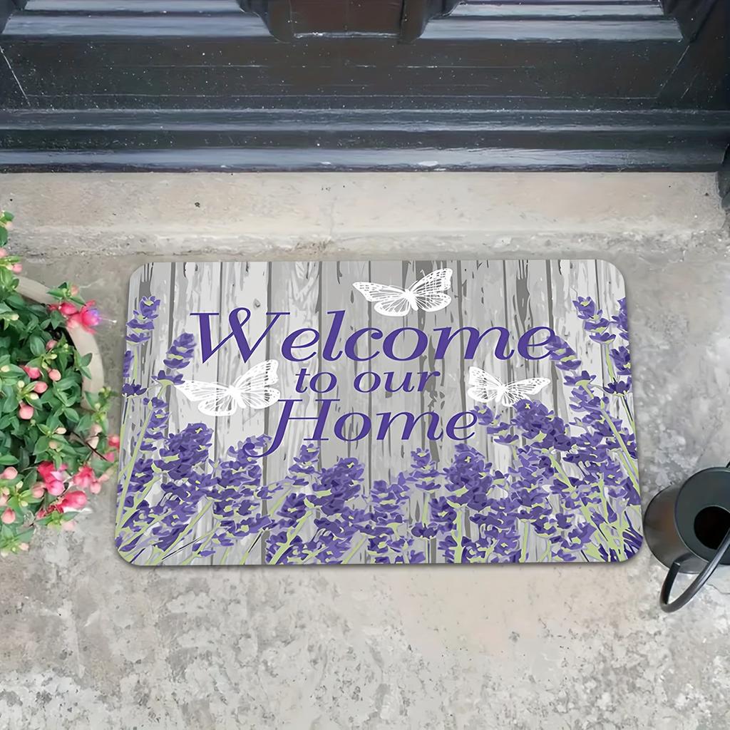 Lavender Welcome Entrance Door Mat Purple Flower Floor Rug for Hallway Porch Home Decor Creative Floral Area Foot Pad