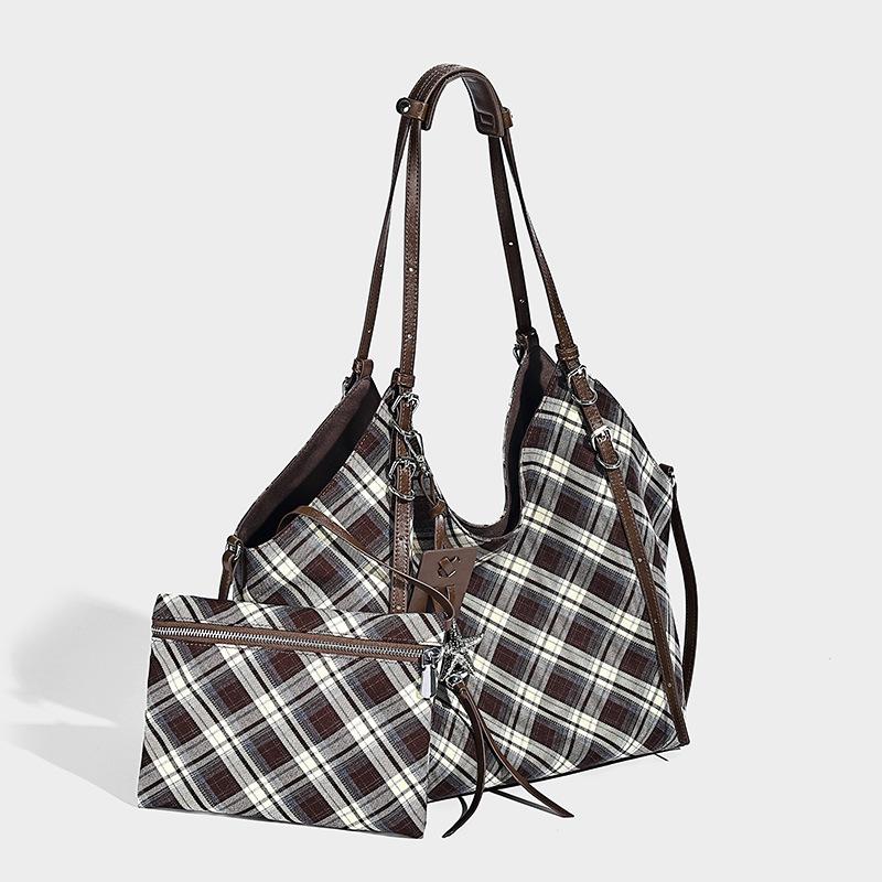 Retro Plaid Relaxed Large-Capacity Tote Bag for Women 2025 Fashion New Casual Commuting Shoulder Underarm Bag