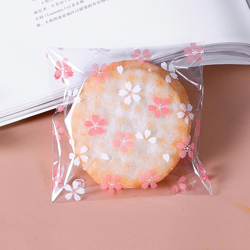 100 шт., упаковочная сумка для сухофруктов, подарочные пакеты, сумка для хлеба, самоклеящаяся белая цветочка, конфеты