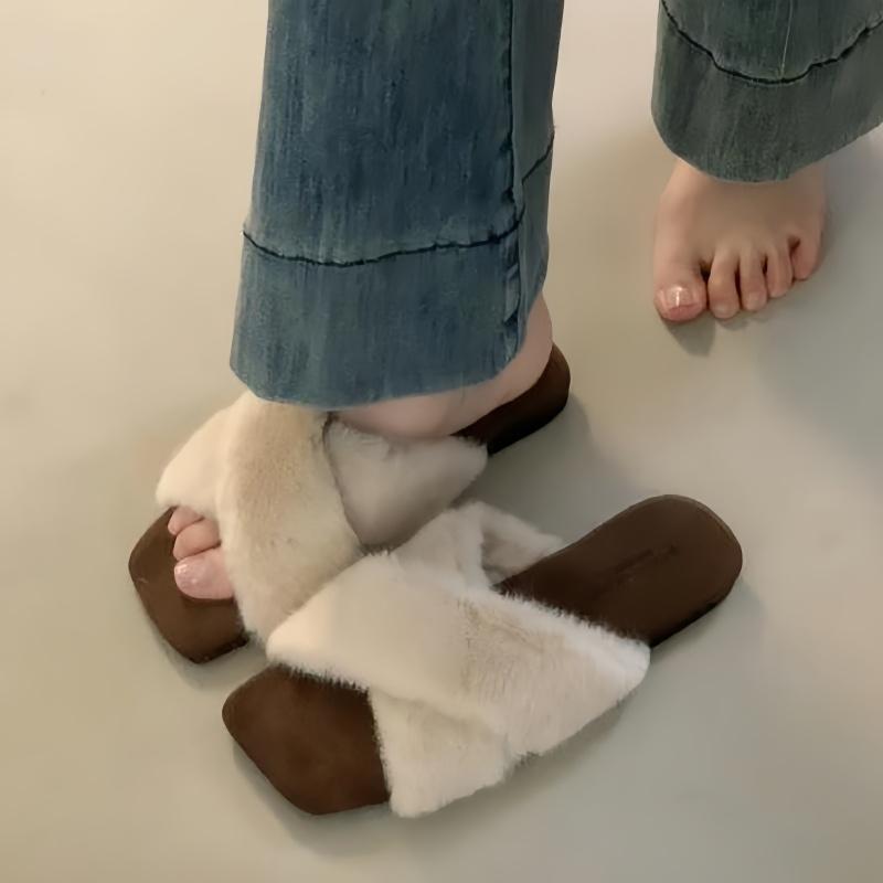 Мода Мода Хлопок Уютное Меховое Платье Женские Плоские Тапочки 2025 Зима Повседневные Дизайнерские Новые Тапочки Для Улицы Удобные Женские Тапочки