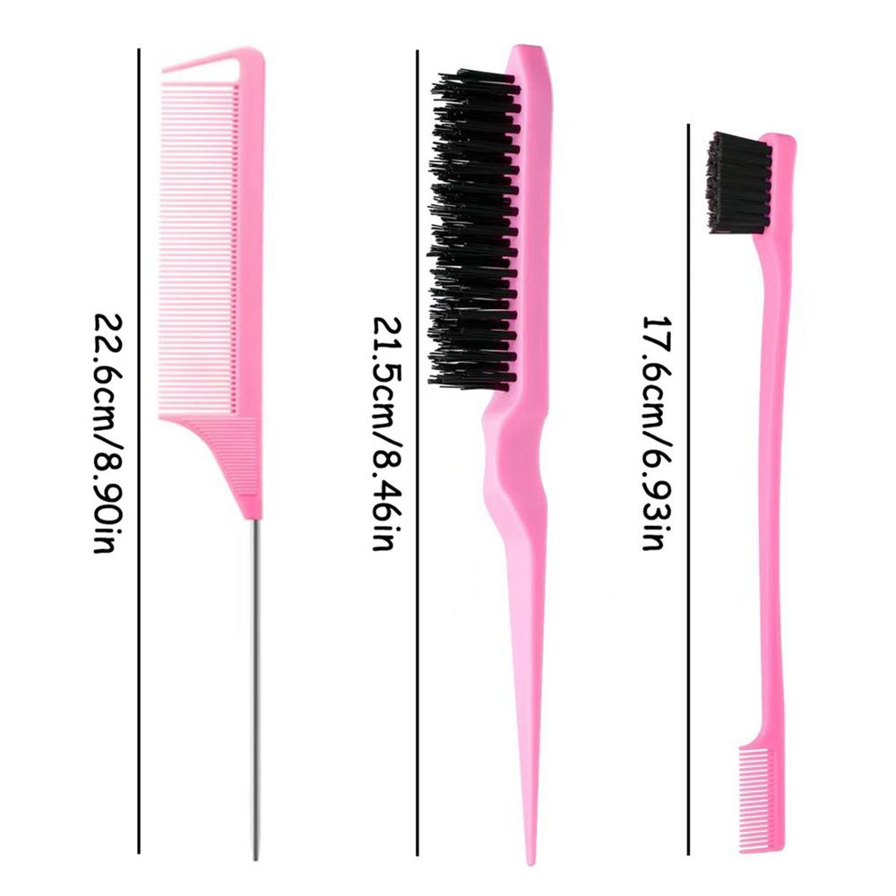 3PCS/1SET Hair Brush Set Sharp-tail Comb Three-row Hair Comb Steel Needle Mouse Tail Comb Toothbrush Eyebrow Brush Tool