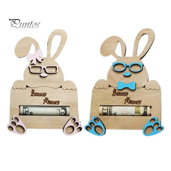 Easter Money Holder Wooden Rabbit Card Cash Holder Easter Bunny Gift Card Holder for Money Tree Table Centerpiece Decoration