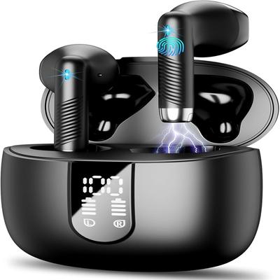 Беспроводные наушники Bluetooth 5.4 с микрофонами с шумоподавлением ENC 40H Bluetooth-наушники со светодиодным дисплеем IP7 водонепроницаемые наушники для Android iOS