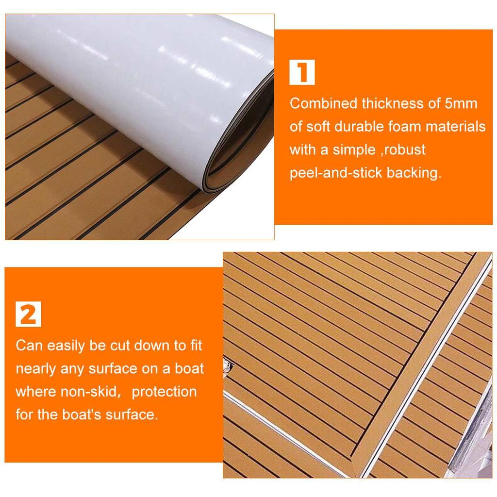 2.3M 2.4M 8 Styles Self-Adhesive EVA Foam Decking Sheet Faux Teak Synthetic Boat Marine Flooring Accessories Brown Gray Striped