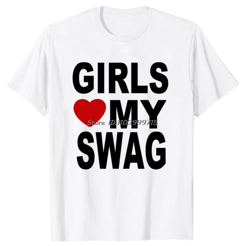 Girls Love Heart My Swag Tshirt Funny Letter Printed Unisex Black Tee Y2k Cotton Cool Boy Girl Oversize T Shirt Tops Casual Tshirt