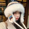 Hat Women's Furry Striped Autumn and Winter Fisherman's Hat Winter Warm Ear Protection Hat Northeast Big Head Circumference Knitted Wool Hat