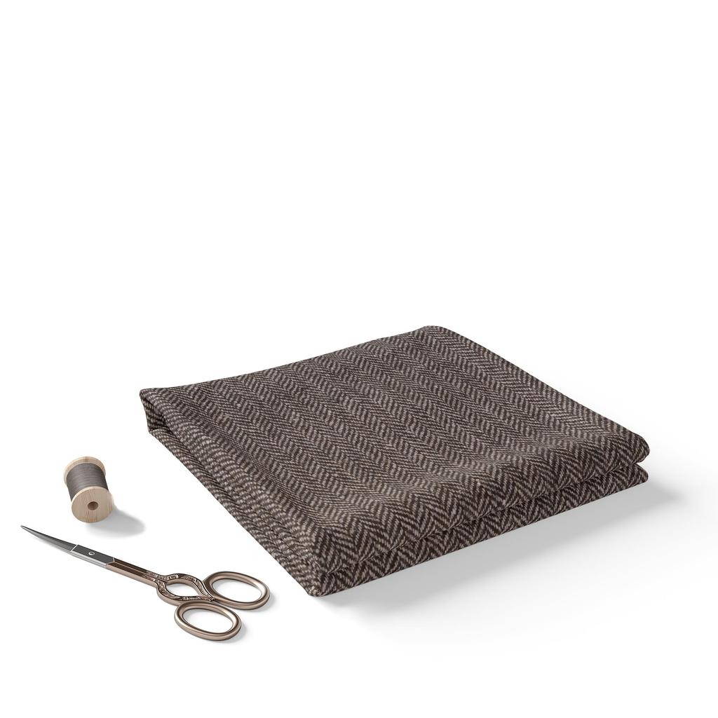 Dark Brown Herringbone Tweed Fabric - 70% Wool, 150cm Wide, 450gsm