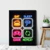 Gaming Colorful Line Art Poster Canvas Printing Decor Play Game Quotes Wall Decor for Gaming Room Boys Room Decoration Line Art