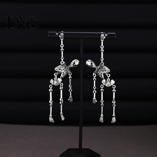 Chic Gothic Accessories 1 Pair Halloween Earrings, Spooky Skeleton Dangle Unique Costume Earrings Drop Punk Skull Articulated Jewelry for Women