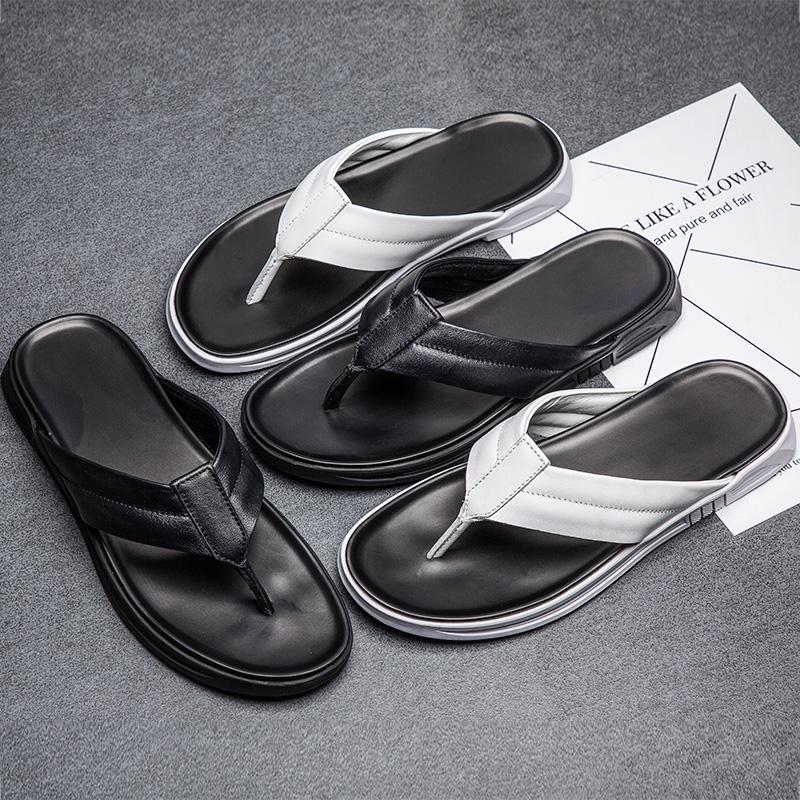 Мужская обувь высокого качества, повседневные шлепанцы из натуральной кожи, мужские летние роскошные тапочки, модные пляжные шлепанцы, элегантные тапочки