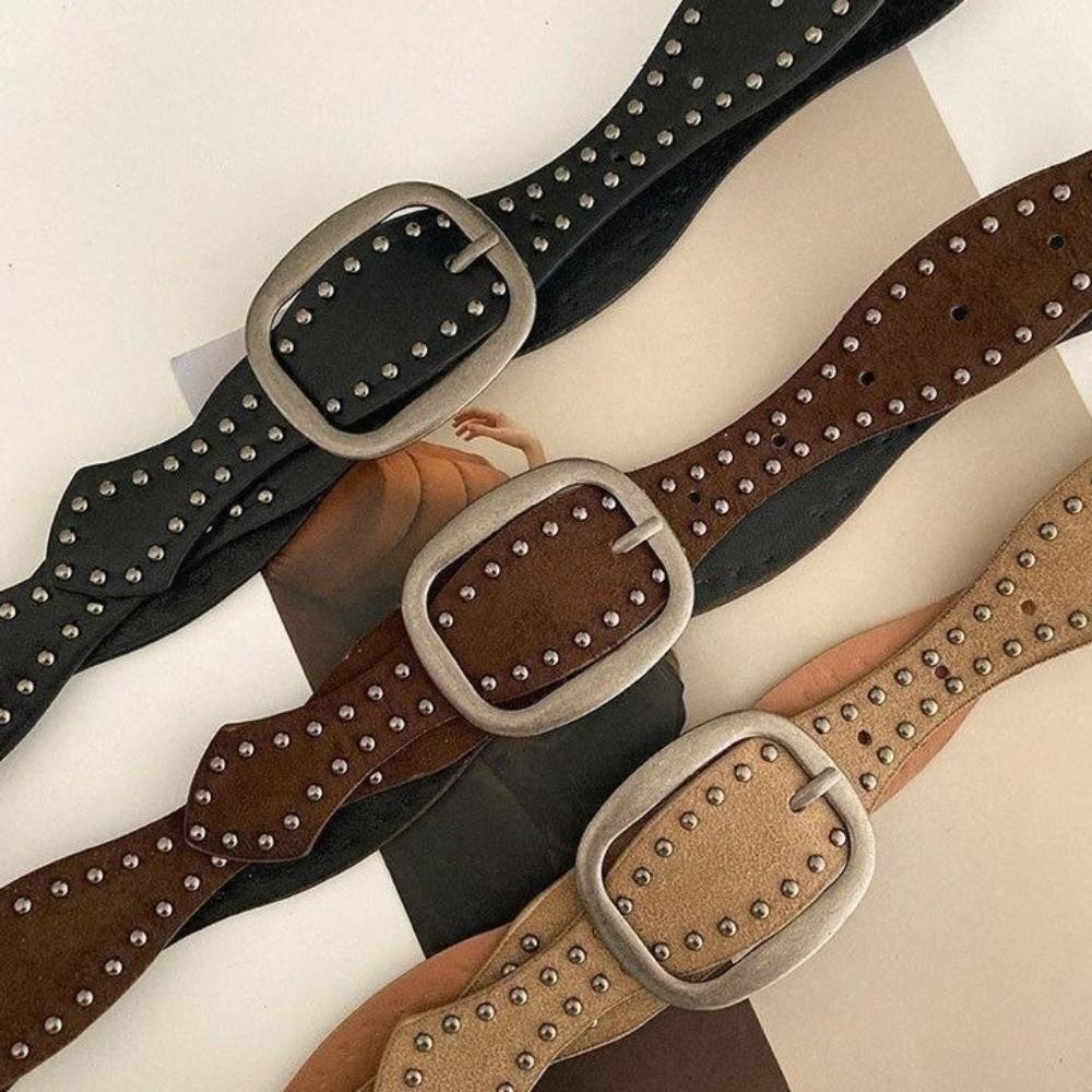 Pin Buckle Double-Row Rivet Belt Retro Vintage Belt Y2K Style Waist Belt Dating