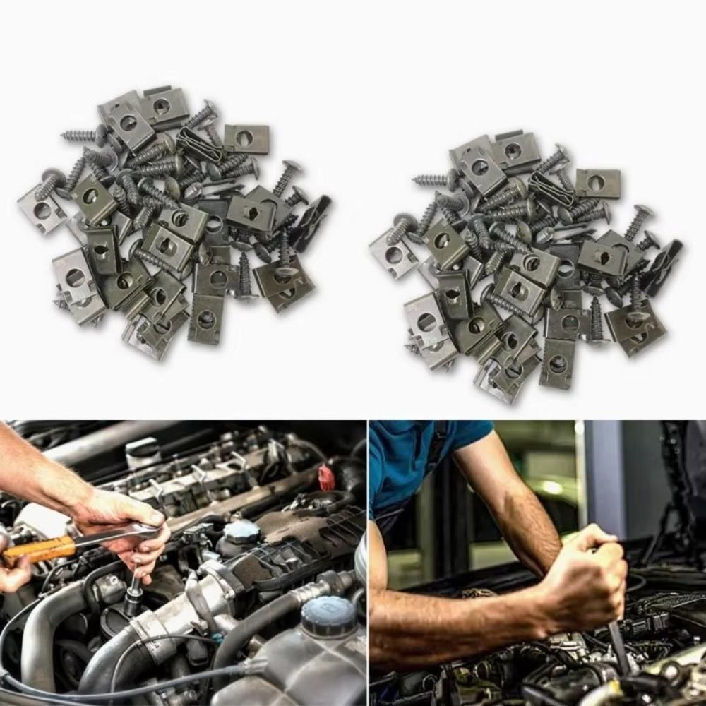 20/40/60Pcs U-Shaped U-Type Fastener Clips Iron Metal Screw Clips Car Accessories