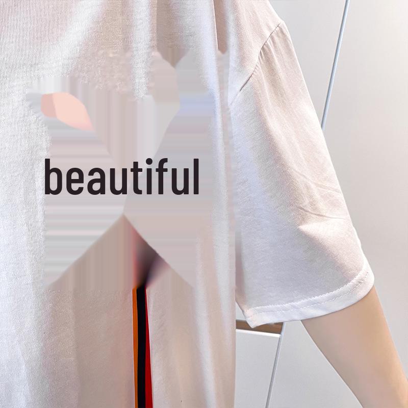 Женская футболка с коротким рукавом и крупной вышивкой в виде бабочек, лето 2025 г., свободный тренд в корейском стиле.