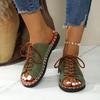 Summer Flat One-line Lace-up Shoes Large-sized Casual Slippers Roman Women's Sandals