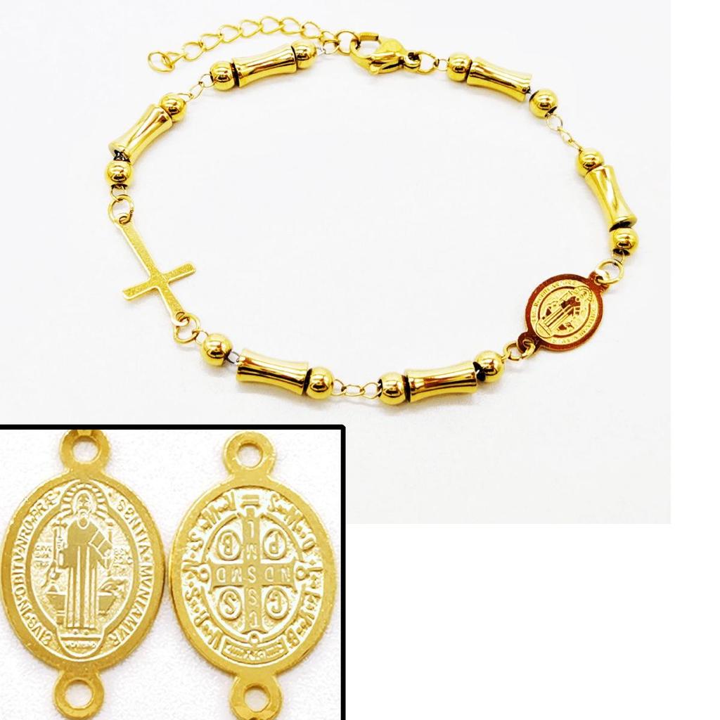 Women's Gold Bamboo Bead & Cross Guardian Bracelet