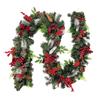 180/270CM Christmas Artificial Pine Garland with Bow Red Berries Pinecone Faux Pine Needle Rattan Mantle Fireplace Porch Hanging Decoration
