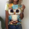Summer Fashion O-Neck Short Sleeve WomenT-Shirt 3d Printed Owl Pattern T-Shirt Pullover Top Street Female Clothing
