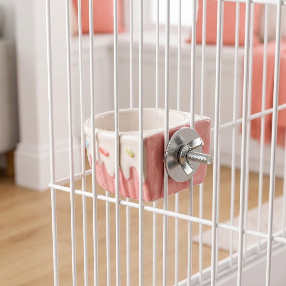 Large Capacity Ceramic Hamster Food Bowl Fixed Bowl Automatic Feeder Hangable Food Bowl Small Pets
