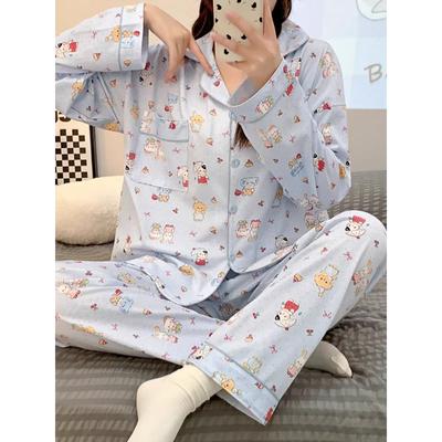 Sember Осенняя хлопковая пижама с рисунком для пар, кардиган, повседневная удобная женская пижама, шелковая пижама, женский комплект домашней одежды