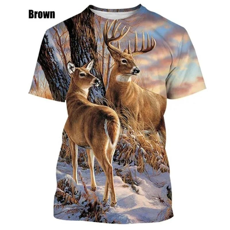 Летние топы для мужчин и женщин, охота на лося, оленя, камуфляж, 3D-принт, по всей поверхности, футболка большого размера с коротким рукавом, крутая одежда, топы