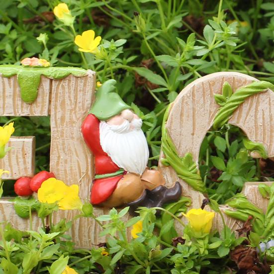 Dwarf Welcome Sign Resin Cartoon Dwarf Ornament Garden Gnome Letter Welcome Sign for Home Office