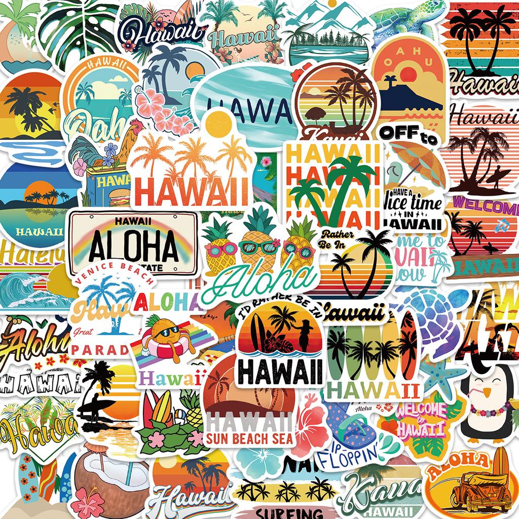 50 Hawaiian Summer Style Graffiti Stickers Decorative Guitar Notes Suitcase DIY Waterproof