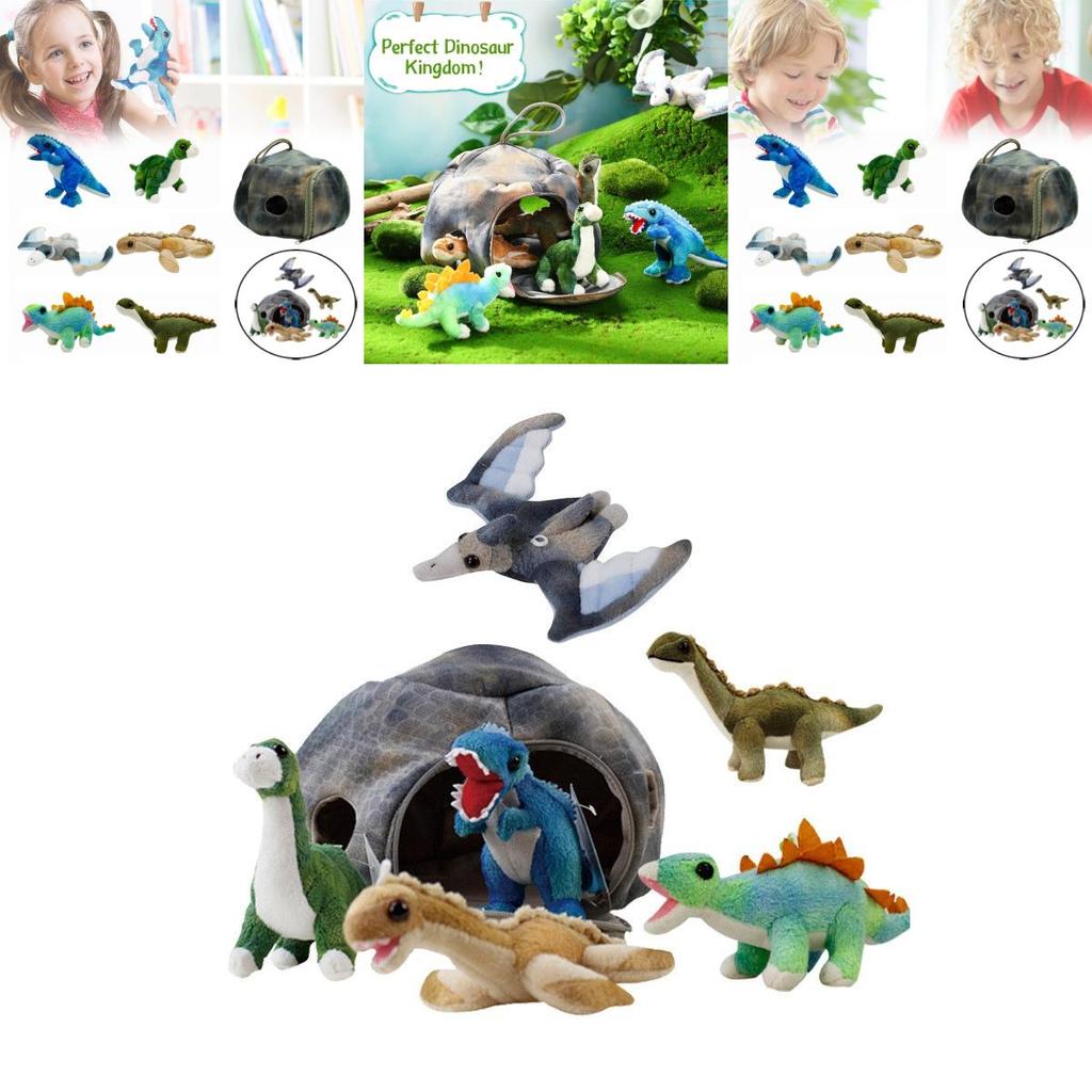 Очаровательный набор плюшевых игрушек-динозавров, включающий реалистичных птеродактиля, тираннозавра и длинношеих динозавров для украшения дома
