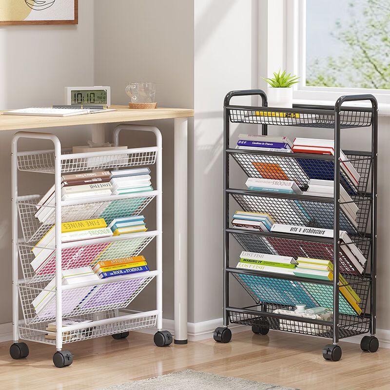 Mobile Slanted Bookshelf & Storage Cart with Wheels