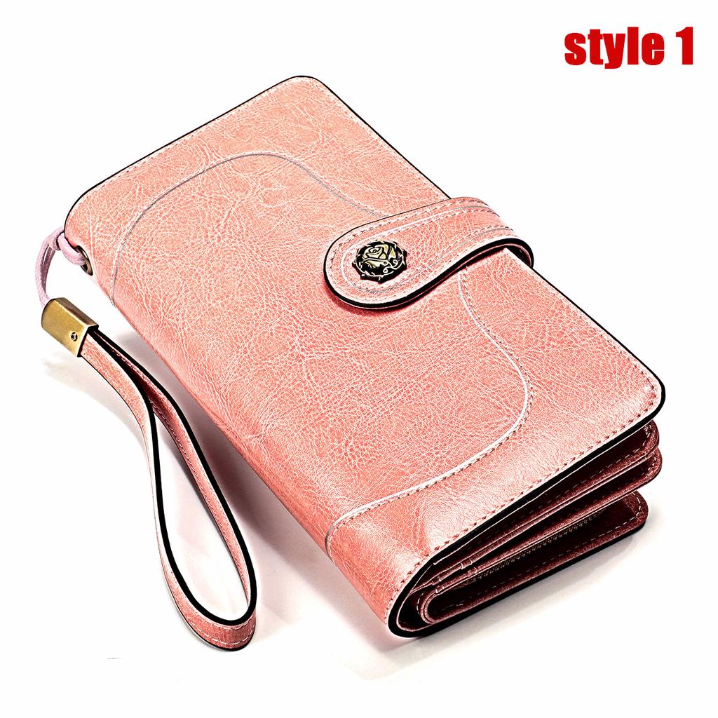 Ladies Leather Wallet Large Capacity Multifunctional Long Wallet European and American Retro Clutch