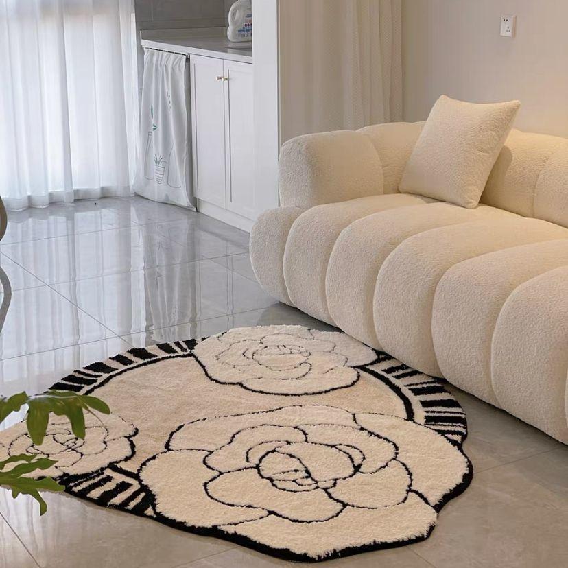 French Cream Wind Mountain Camellia Carpet Living Room Tea Table Mat Bedroom Thickened Bedside Carpet Cloak Dressing Table Mat