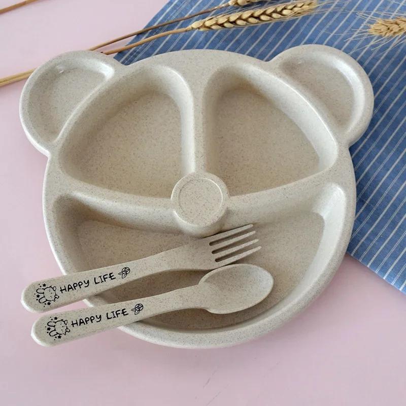 1 Pcs Baby Bowl Spoon Fork Sets Feeding Tableware Cartoon Bear Kids Plates Baby Eating Dinnerware Set Anti-Heat Training Plates
