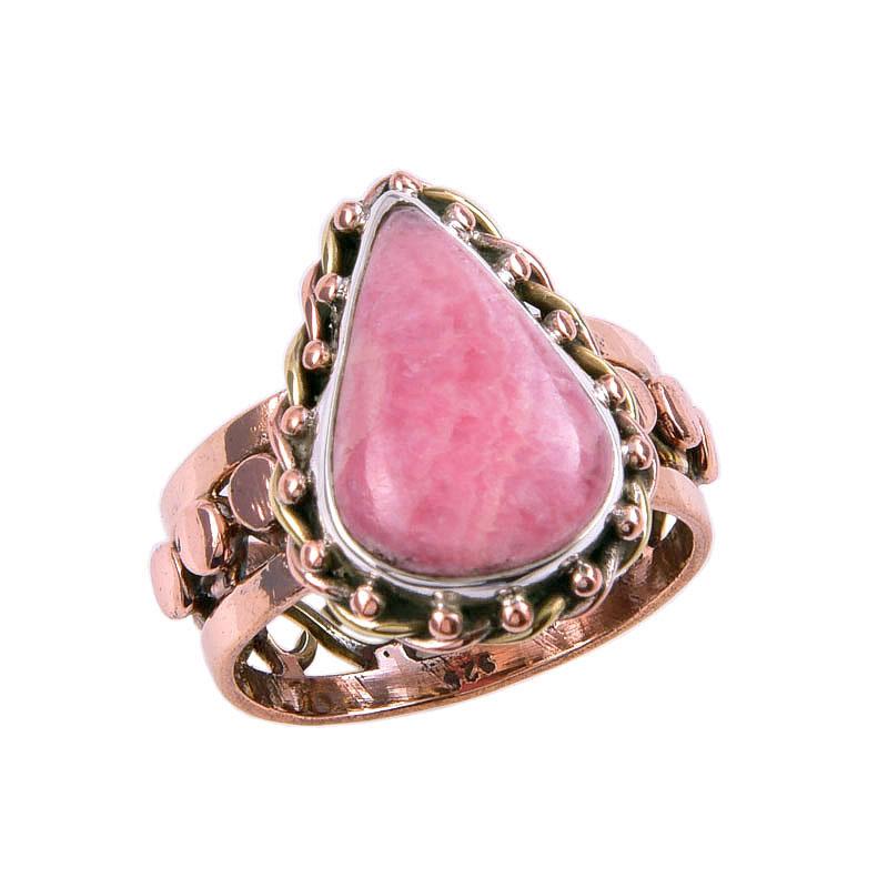 Кольцо из двухцветного серебра 925 пробы с натуральным родохрозитом S.7.5 m5j90