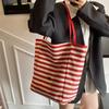 Striped Canvas Bag Bag 2025 New Korean Style Ins Tote Leisure Bag Single Shoulder Large Capacity Tote Bag Shopping Bag