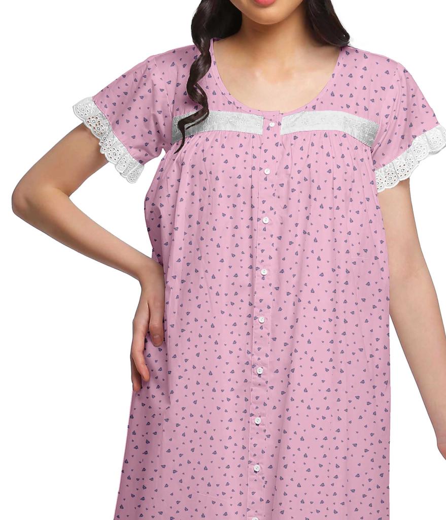 Moomaya Женская ночная рубашка с короткими рукавами и хлопковой кружевной каймой с принтом