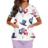 Plus Size Printed Scrub Working Uniform Tops For Women's Cross V Neck Independence Day Print Short Sleeve Fun T-Shirts Workwear Tee With Pockets