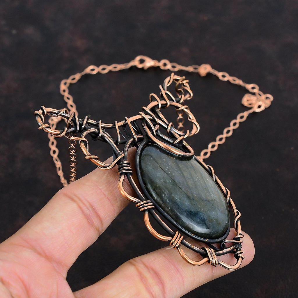 Labradorite Necklace Copper Wire Wrapped Necklace Adjustable Gemstone Necklace Handmade Designer Necklace Copper Wire Jewelry Wedding Gifts